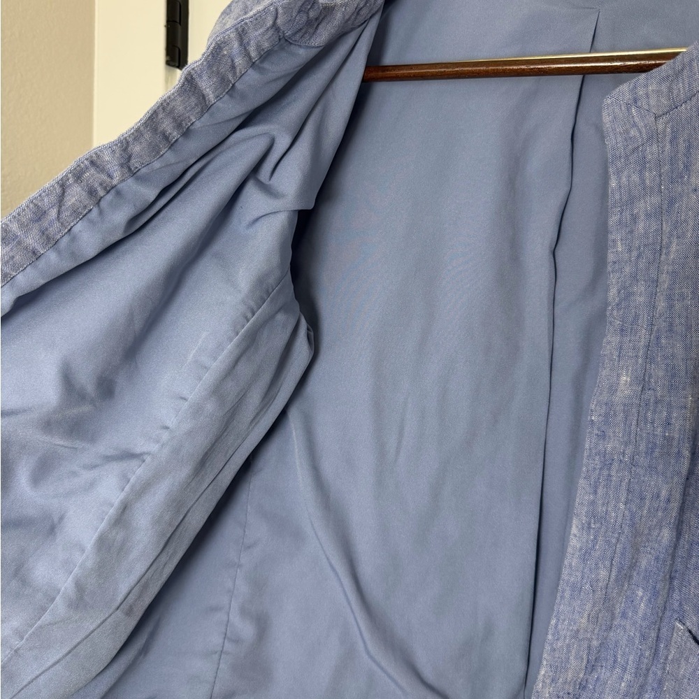 Moving Sale Chico's Light Blue Linen Chambray Open-Front Blazer Size L/2 - Picture 5 of 8